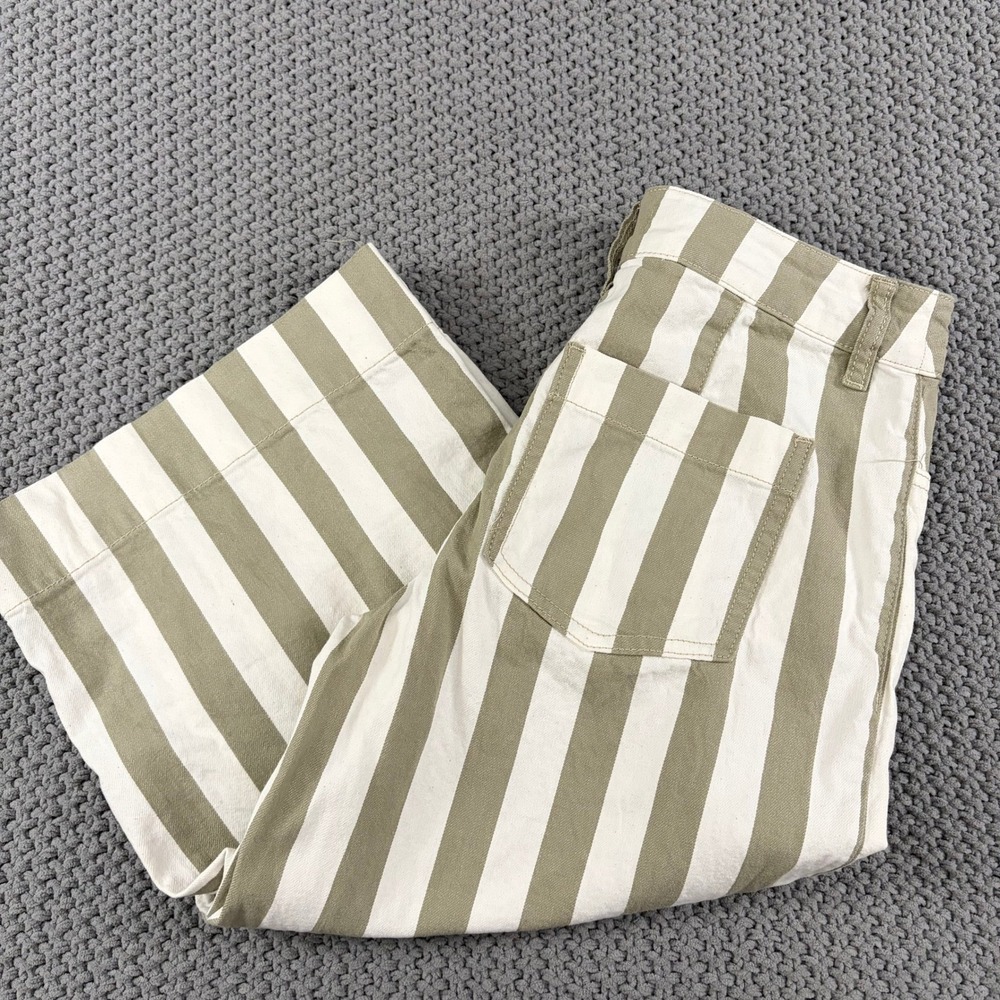 Sanctuary Olive White Striped Wide Leg Cotton Denim Pants Womens 26